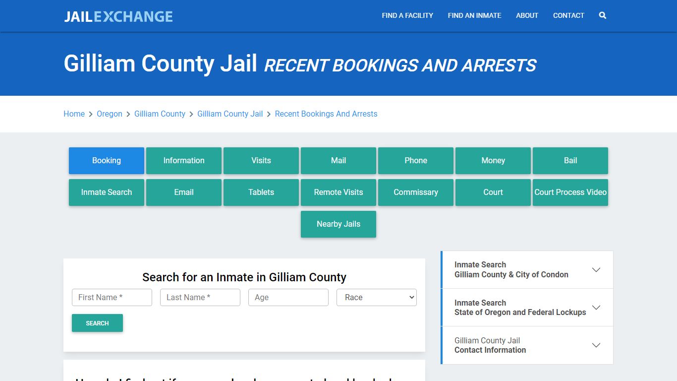 Gilliam County Jail & Sheriff Recent Bookings And Arrests