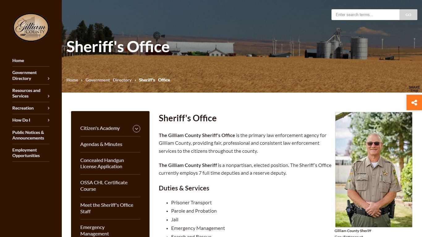 Sheriff's Office - Gilliam County, Oregon