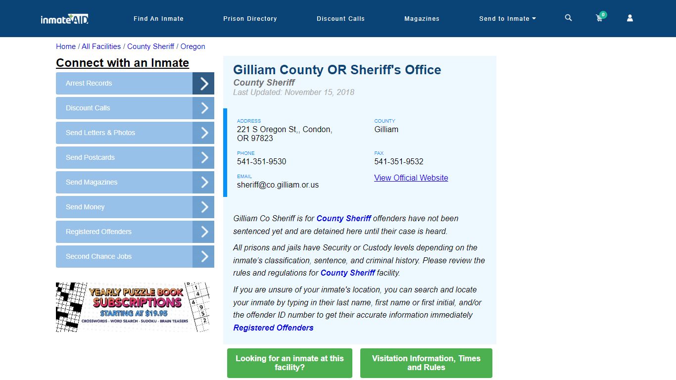 Gilliam County OR Sheriff's Office & Arrest Search - InmateAid